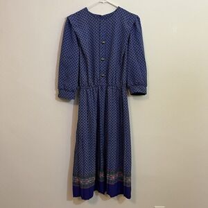 Vintage Prairie Dress‎ Blue Floral Size 10 Breli Originals Made in USA Union Tag